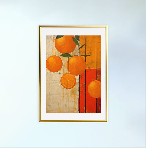 オレンジのアートポスター金フレームあり