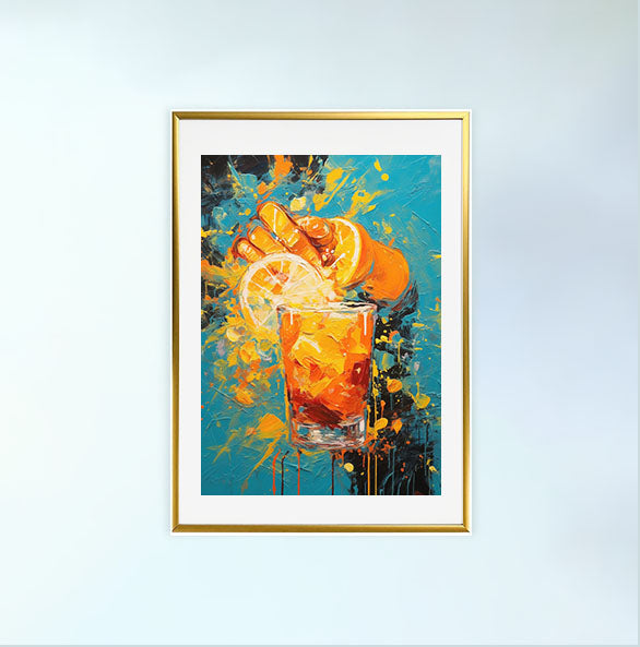 オレンジのアートポスター金フレームあり