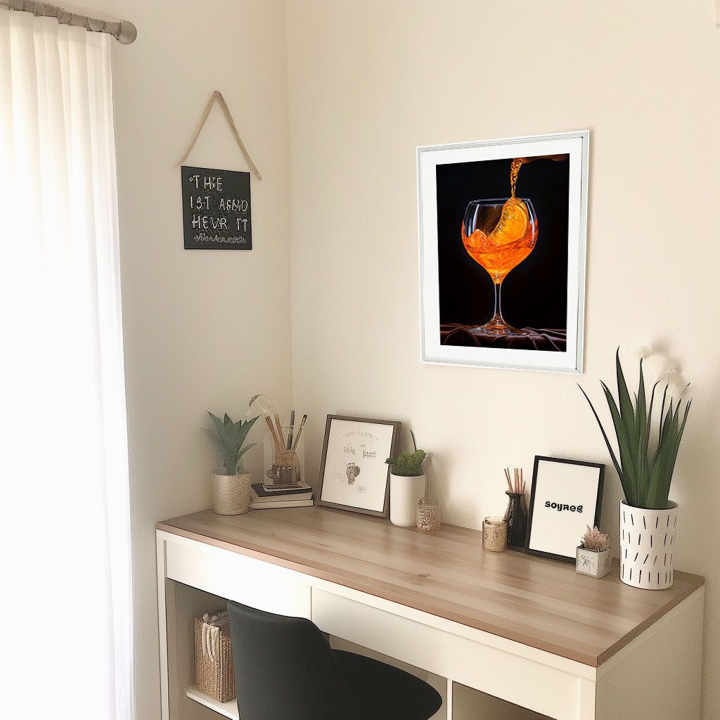 オレンジのアートポスター机配置イメージ