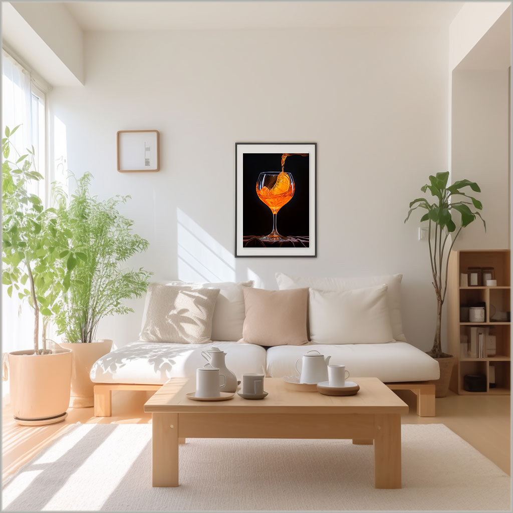 オレンジのアートポスターリビング配置イメージ