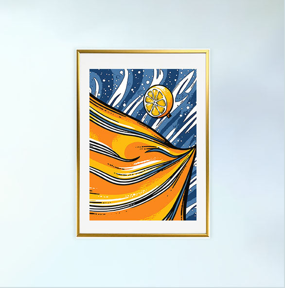オレンジのアートポスター金フレームあり