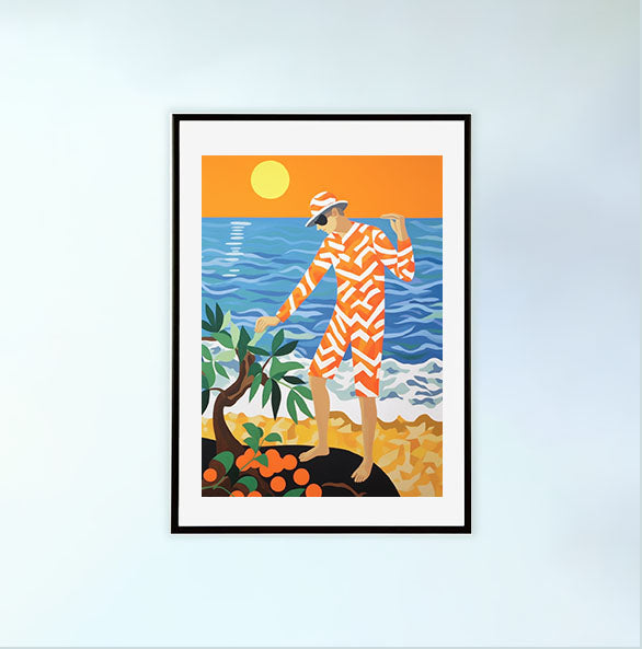 オレンジのアートポスター黒フレームあり