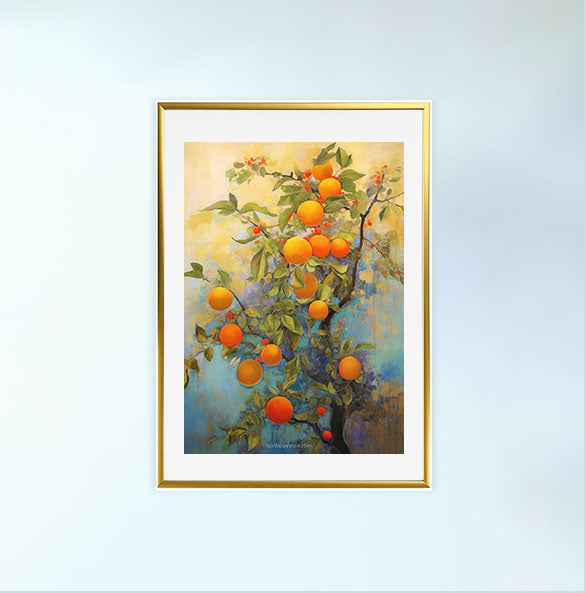 オレンジのアートポスター金フレームあり