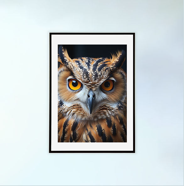 ふくろうのアートポスター黒フレームあり