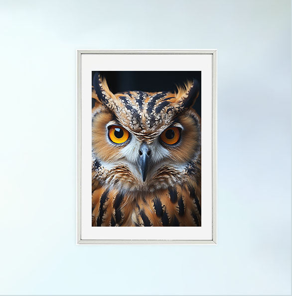 ふくろうのアートポスター銀フレームあり