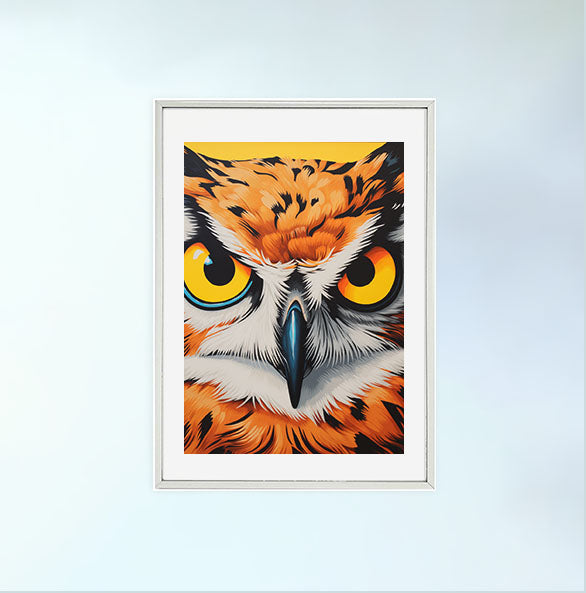 ふくろうのアートポスター銀フレームあり