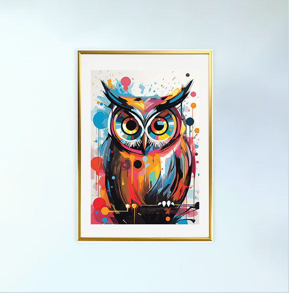 ふくろうのアートポスター金フレームあり