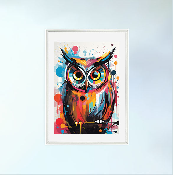 ふくろうのアートポスター銀フレームあり