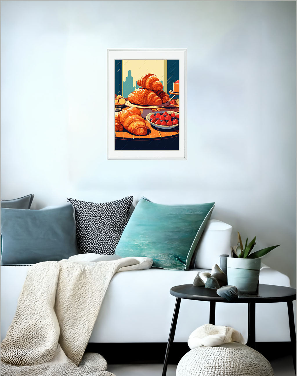 パスタのアートポスターソファ配置イメージ