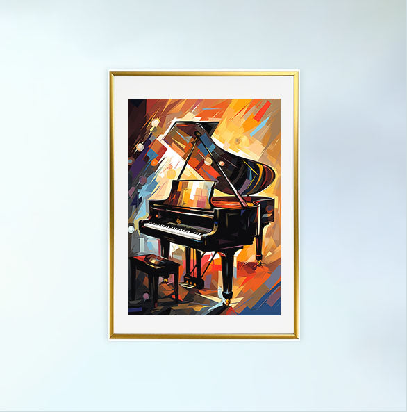ピアノのアートポスター金フレームあり