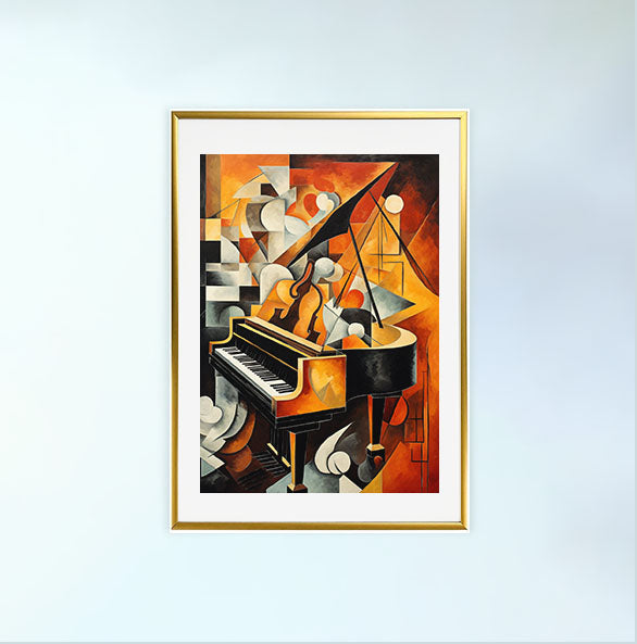 ピアノのアートポスター金フレームあり