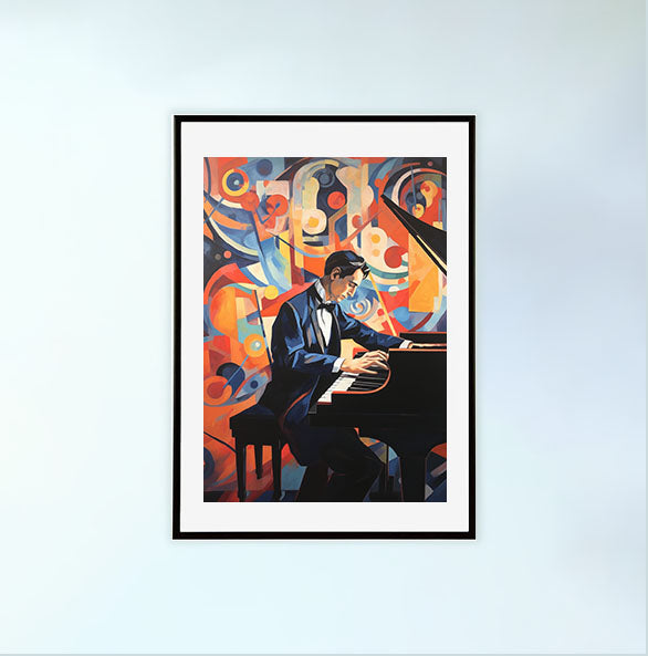 ピアノのアートポスター黒フレームあり