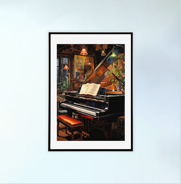 ピアノのアートポスター黒フレームあり