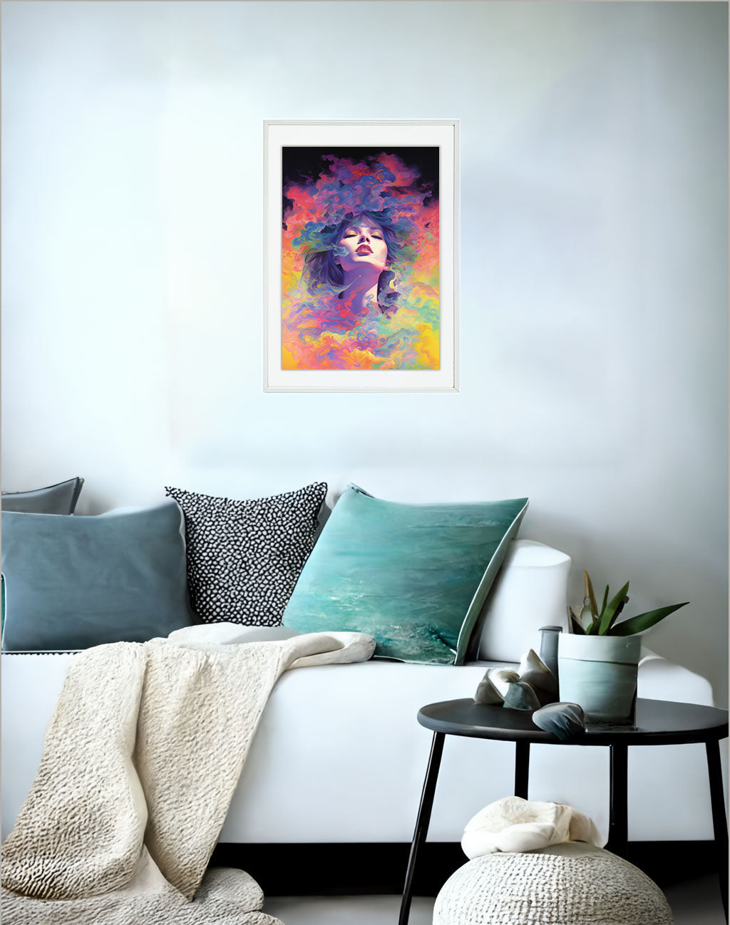 サイケデリックのアートポスターソファ配置イメージ