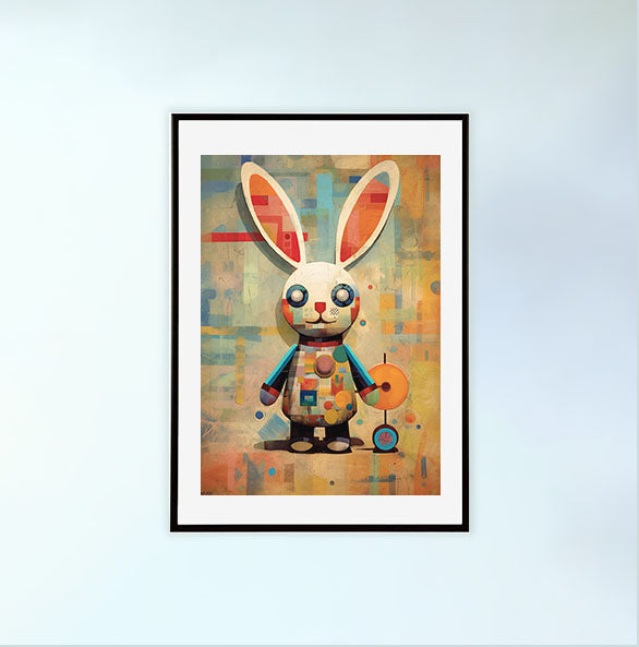 ウサギのアートポスター黒フレームあり