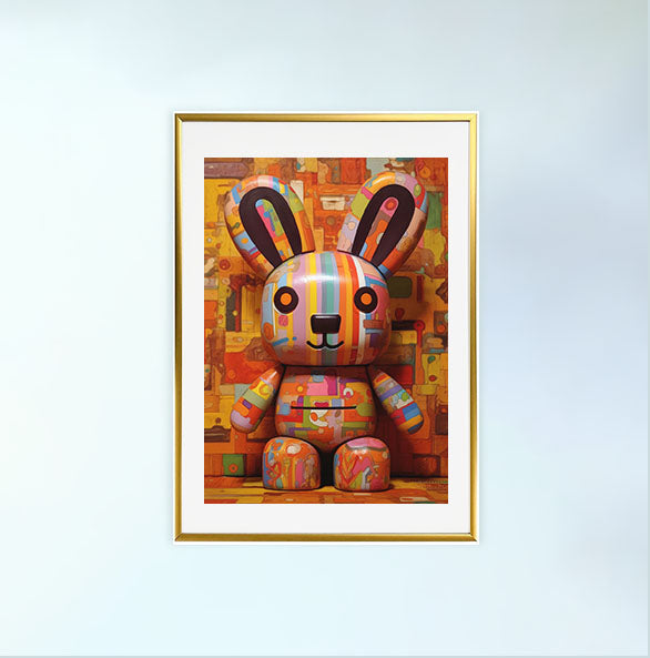 ウサギのアートポスター金フレームあり