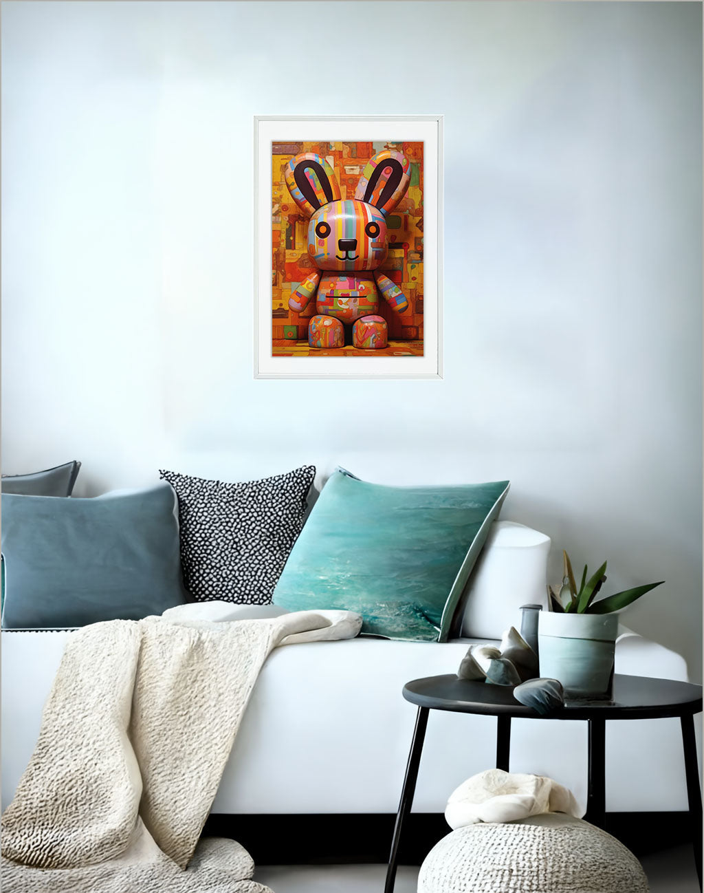 ウサギのアートポスターソファ配置イメージ