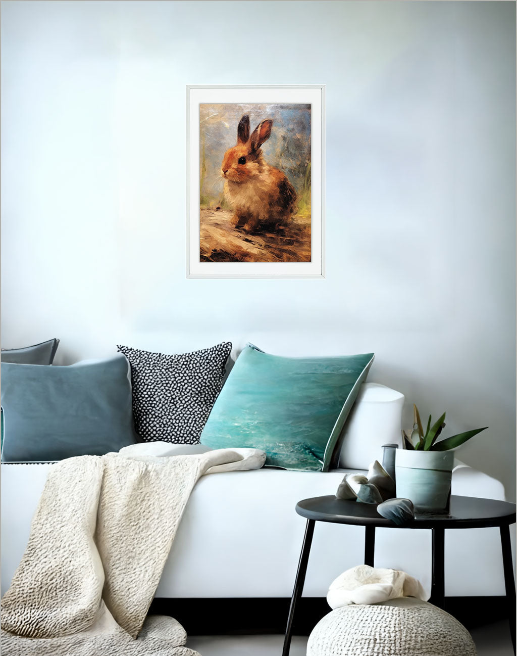 ウサギのアートポスターソファ配置イメージ