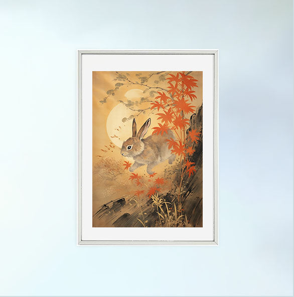 ウサギのアートポスター銀フレームあり
