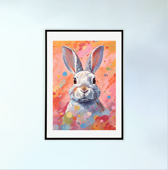ウサギのアートポスター黒フレームあり