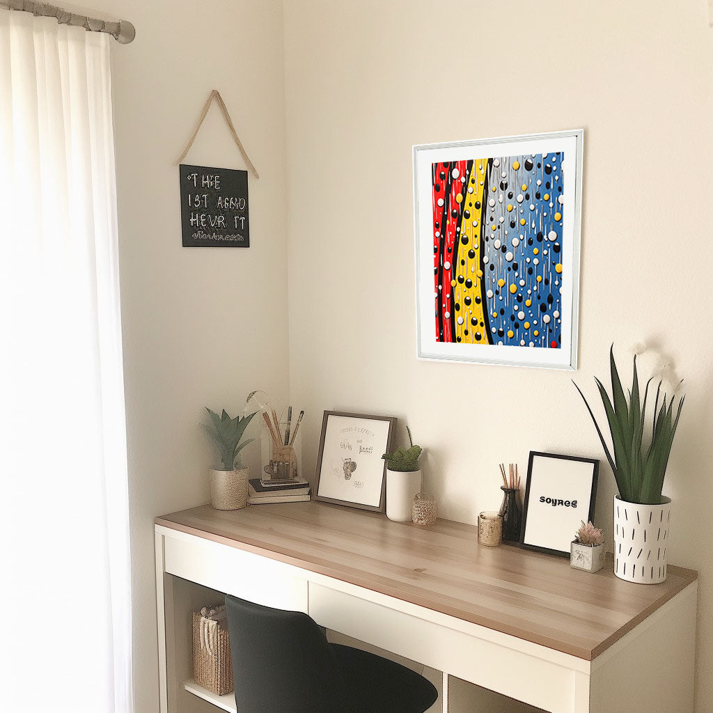 雨のアートポスター机配置イメージ