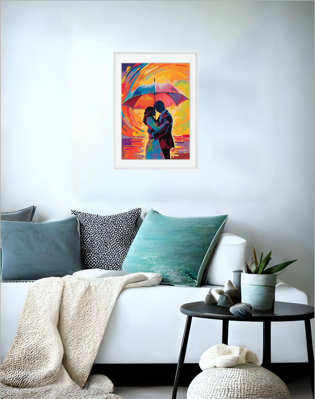 雨のアートポスターソファ配置イメージ