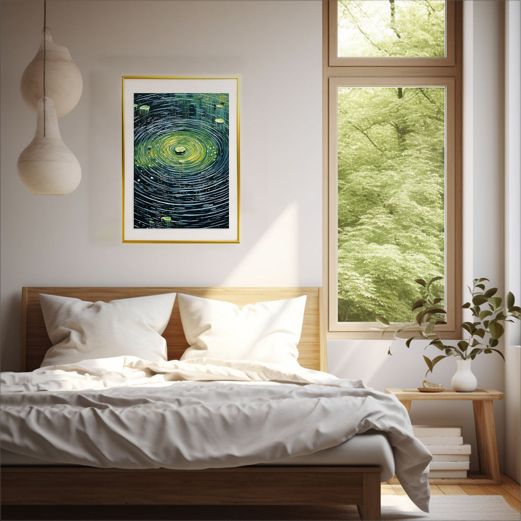 雨のアートポスター寝室配置イメージ