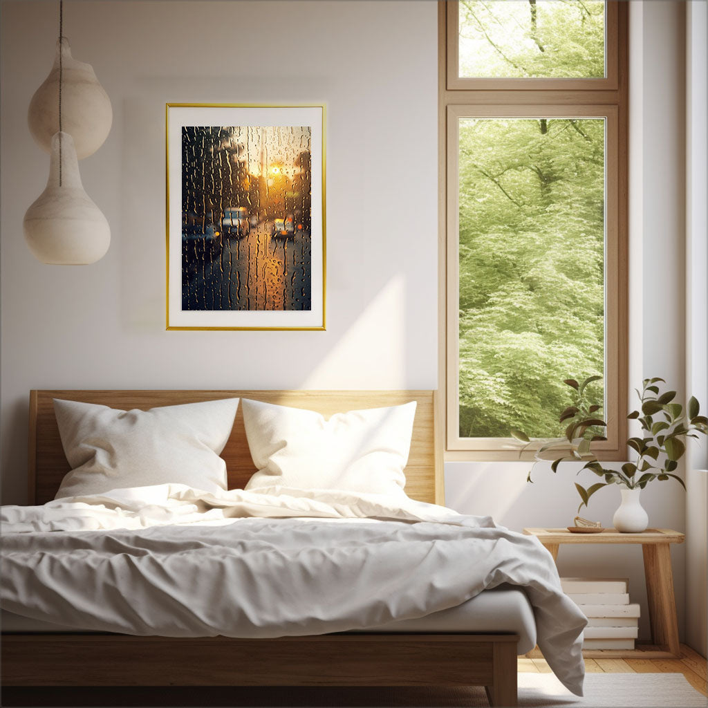 雨のアートポスター寝室配置イメージ