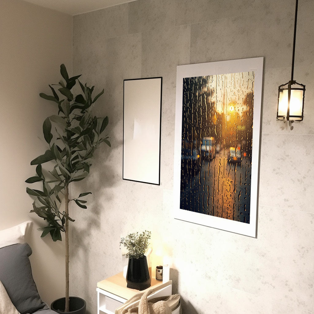 雨のアートポスター廊下配置イメージ