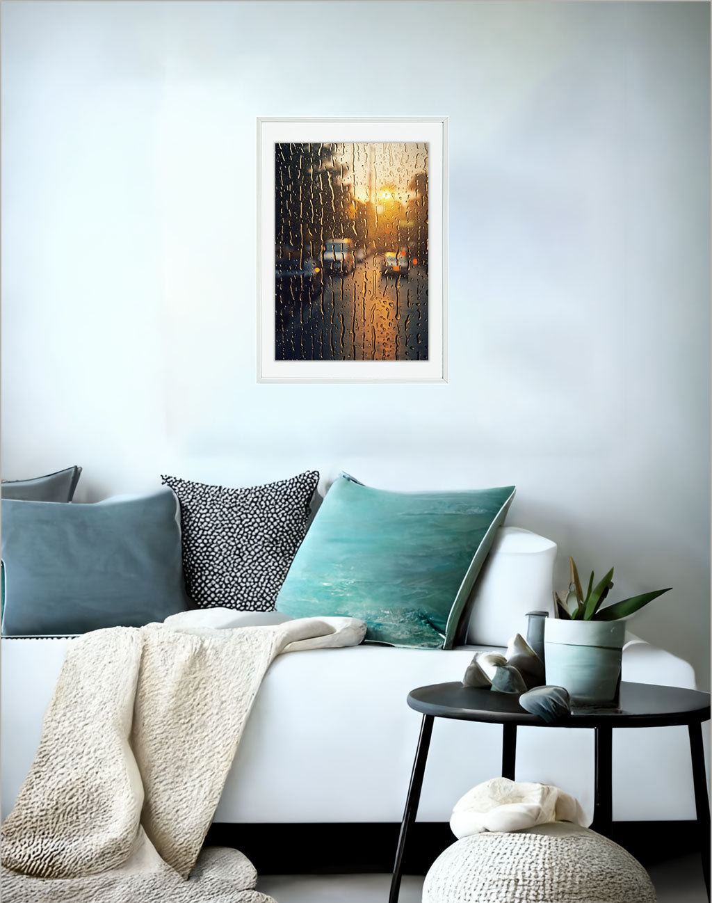 雨のアートポスターソファ配置イメージ