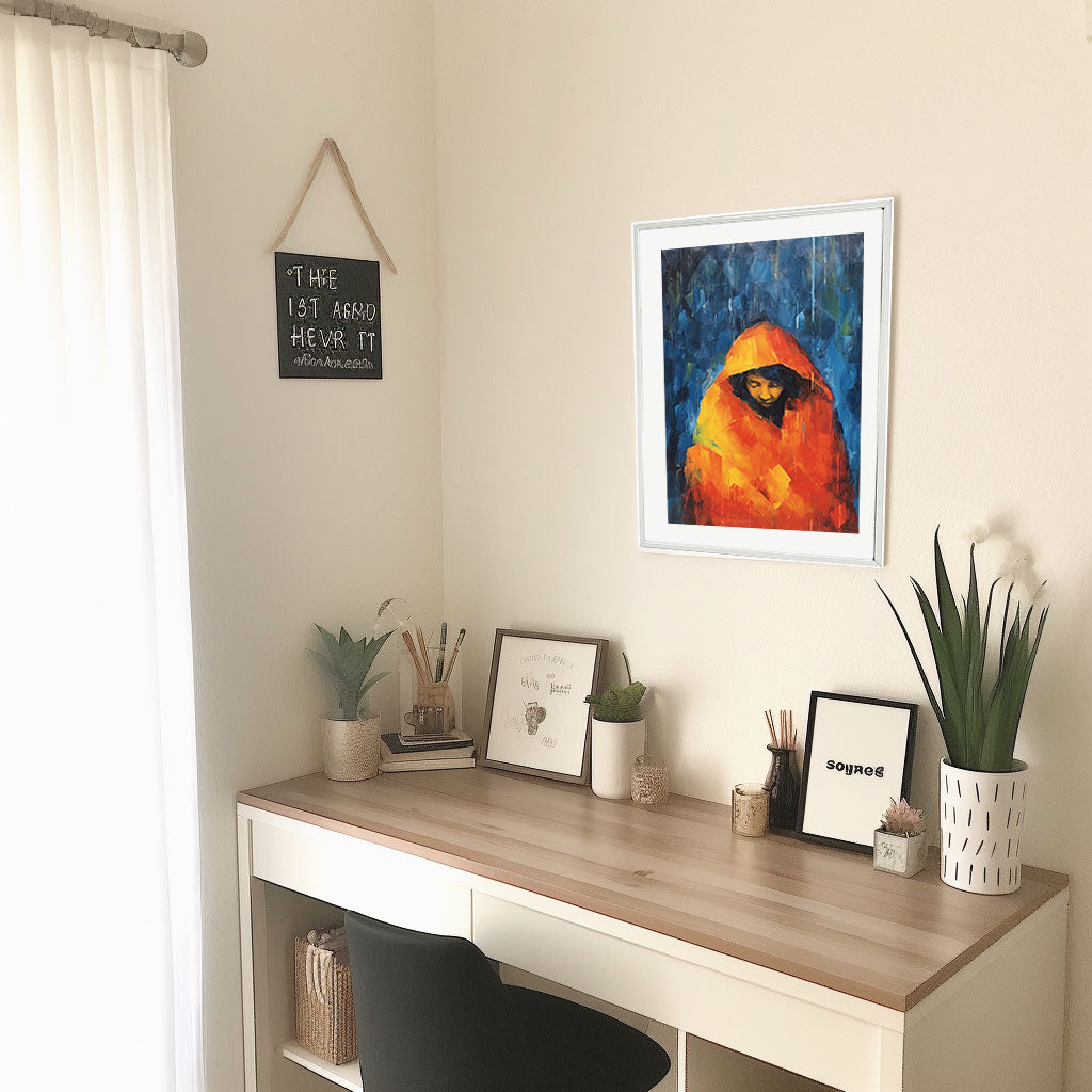 雨のアートポスター机配置イメージ