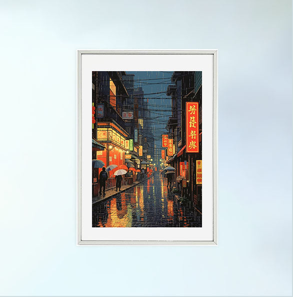 雨のアートポスター銀フレームあり