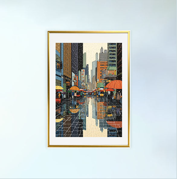 雨のアートポスター金フレームあり