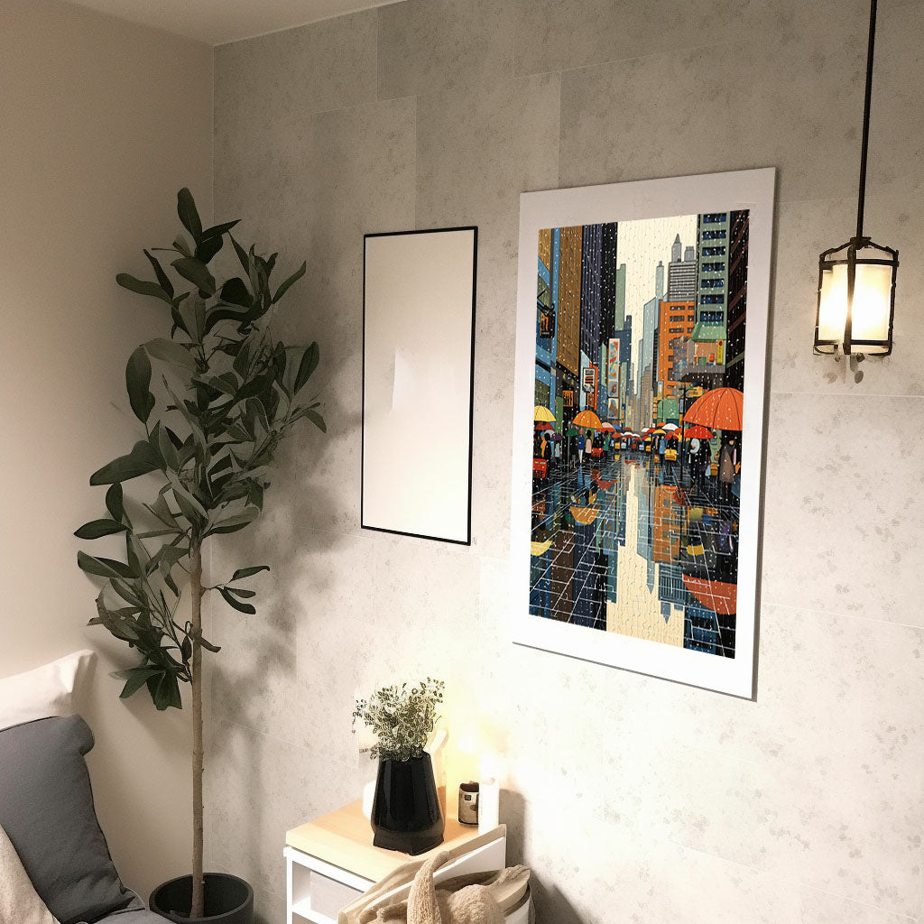 雨のアートポスター廊下配置イメージ