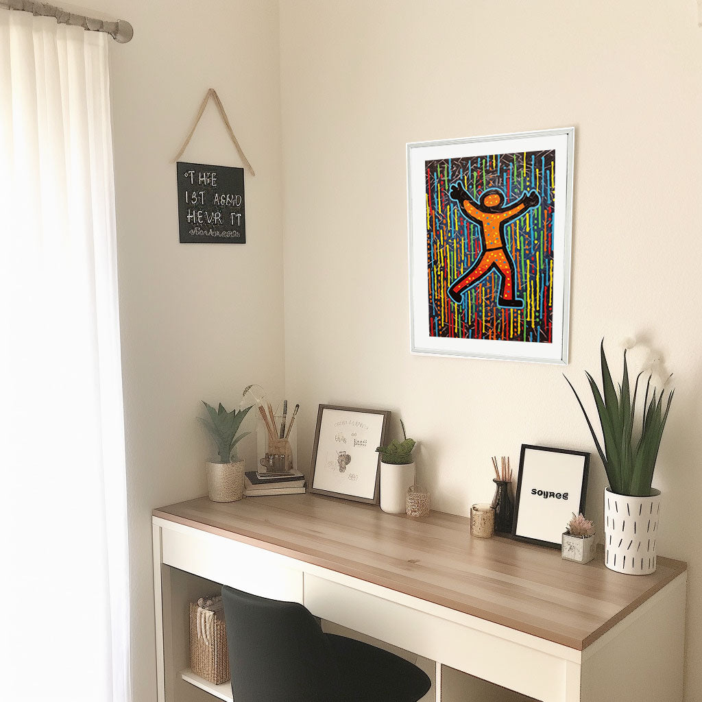 雨のアートポスター机配置イメージ