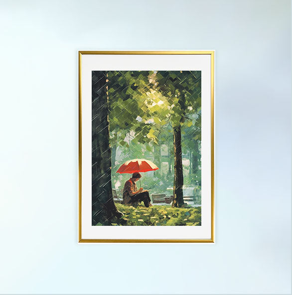 雨のアートポスター金フレームあり
