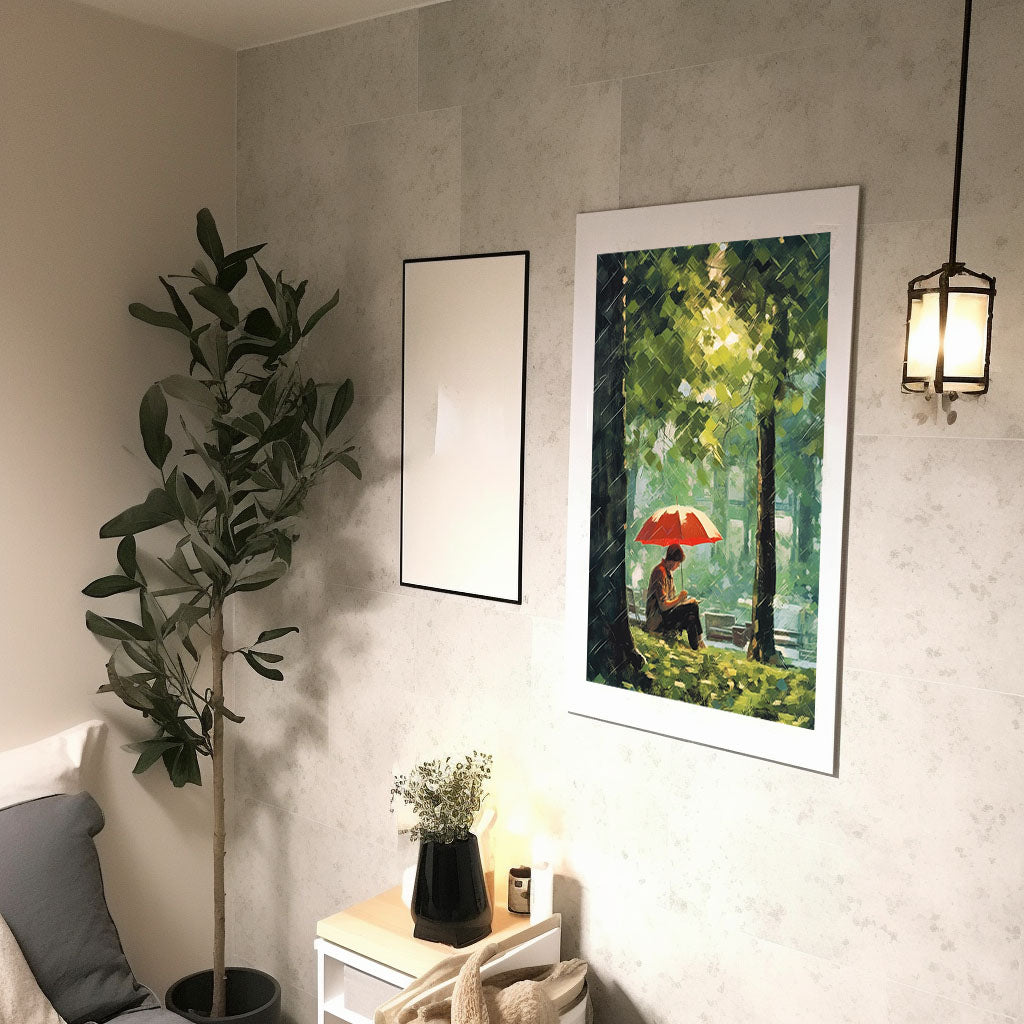 雨のアートポスター廊下配置イメージ