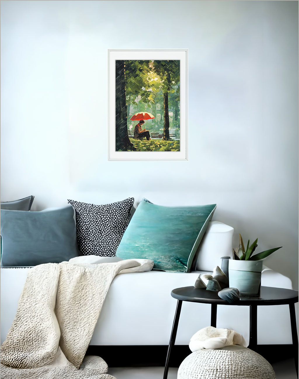 雨のアートポスターソファ配置イメージ