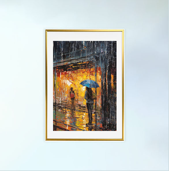 雨のアートポスター金フレームあり