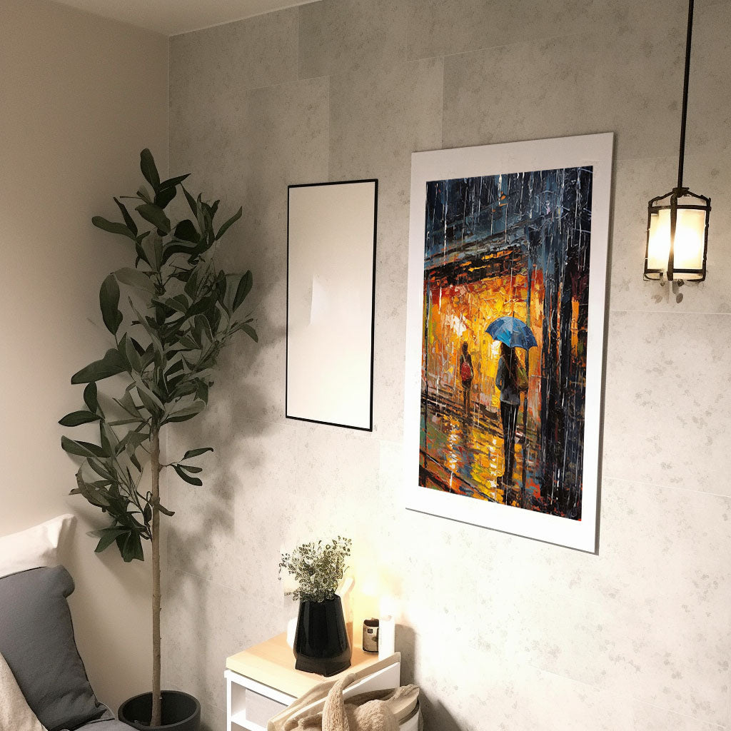 雨のアートポスター廊下配置イメージ