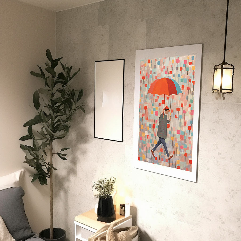 雨のアートポスター廊下配置イメージ