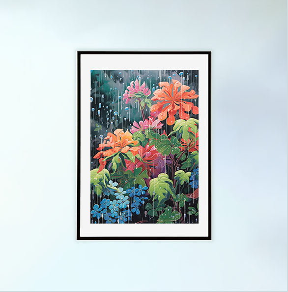 雨のアートポスター黒フレームあり