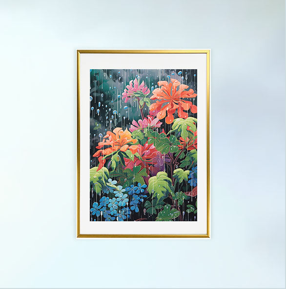 雨のアートポスター金フレームあり