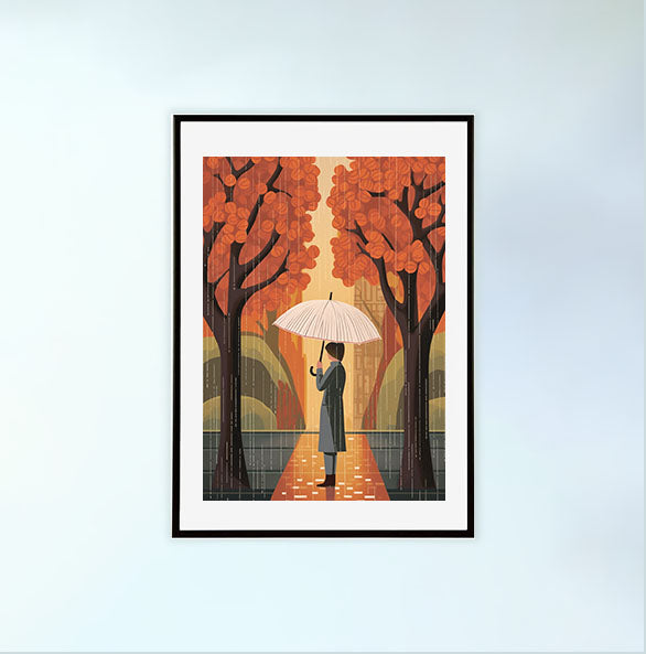 雨のアートポスター黒フレームあり