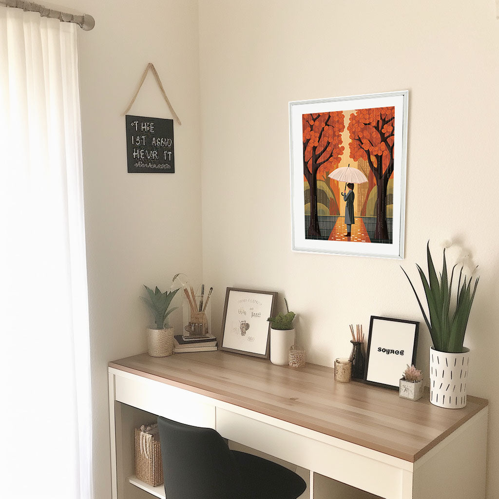 雨のアートポスター机配置イメージ