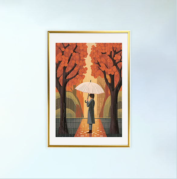 雨のアートポスター金フレームあり