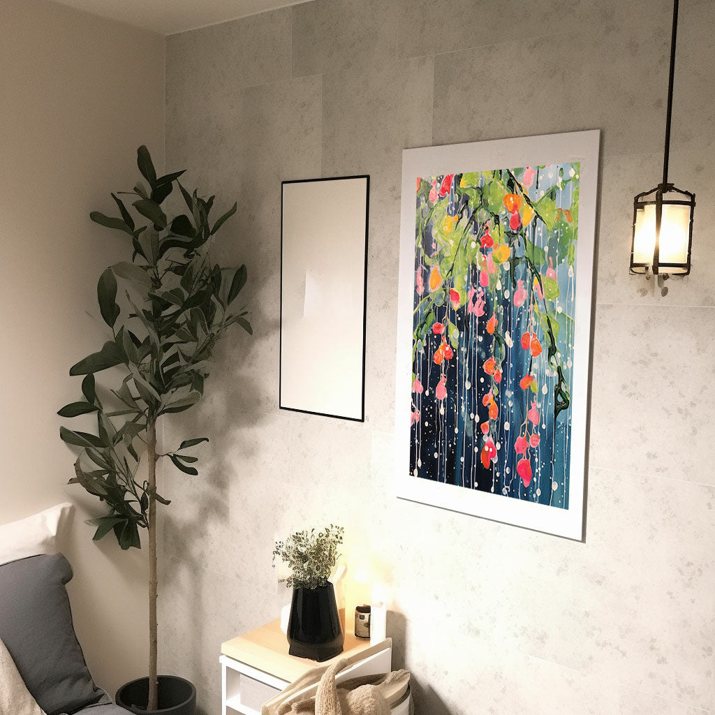 雨のアートポスター廊下配置イメージ