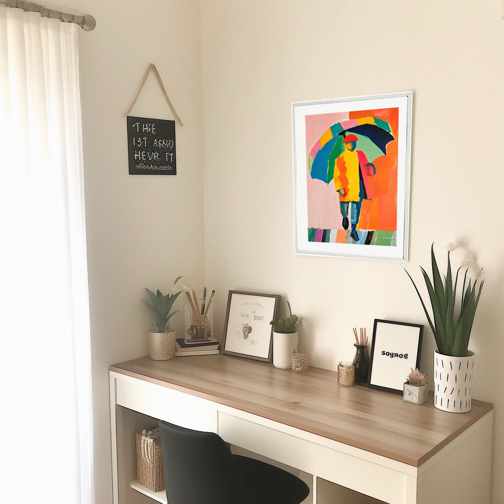 雨のアートポスター机配置イメージ