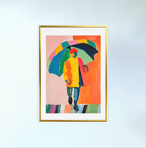 雨のアートポスター金フレームあり