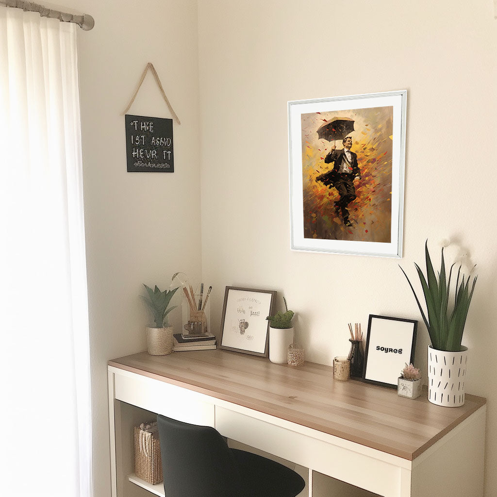 雨のアートポスター机配置イメージ